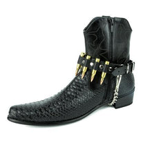 Load image into Gallery viewer, cowboy boot pictured with .223 brass bullet bootstrap with chain underneath
