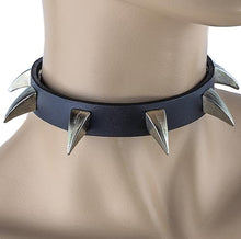 Load image into Gallery viewer, leather choker with multiple 1 inch silver claw spikes
