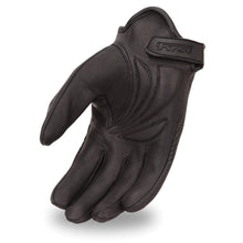 Load image into Gallery viewer, inside of Black leather lined cruising glove with gel palm and adjustable Velcro wrist strap. Leather.
