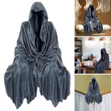 Load image into Gallery viewer, front and side angles of Waterproof resin painted gray reaper statue
