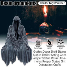 Load image into Gallery viewer, front view of Waterproof resin painted gray reaper statue
