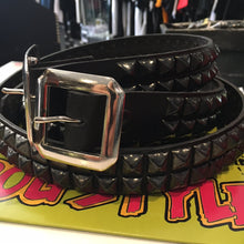 Load image into Gallery viewer, black leather belt with two rows of black pyramid studs
