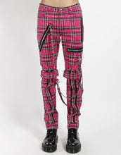 Load image into Gallery viewer, front of Pants feature removable bondage straps and zipper details. Pant legs can be zipped for a change in fit, topped off with a zip fly and button closure
