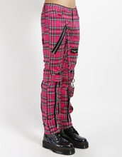 Load image into Gallery viewer, side of Pants feature removable bondage straps and zipper details. Pant legs can be zipped for a change in fit, topped off with a zip fly and button closure.
