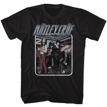 Load image into Gallery viewer, black unisex motley crue shirt with logo and backstage band photo
