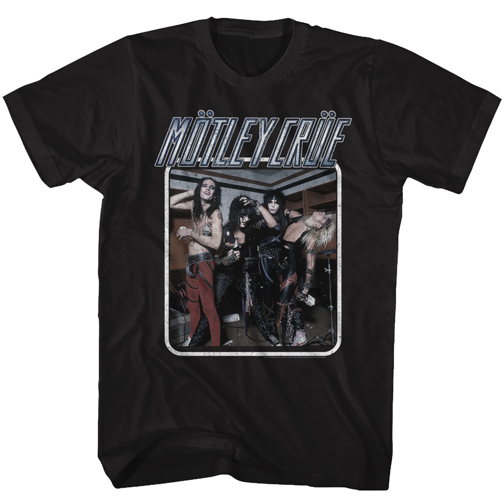 black unisex motley crue shirt with logo and backstage band photo
