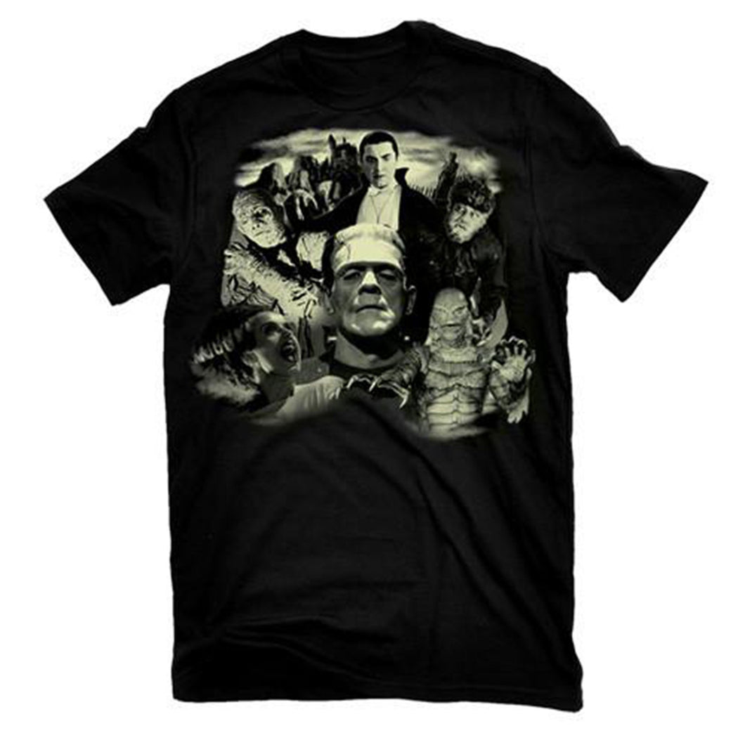 All of your favorite Universal Monsters on this officially licensed men's t-shirt with glow in the dark graphic printed on a slightly fitted, high quality shirt.