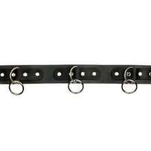 Load image into Gallery viewer, black bondage belt with silver hanging o rings

