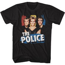 Load image into Gallery viewer, black unisex the police shirt with band photo in middle and logo layered on top of band photo
