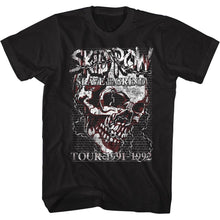 Load image into Gallery viewer, black band shirt with skid row logo and skull with chains graphic with text that reads &quot;slave to the grind tour 1991-1992&quot;
