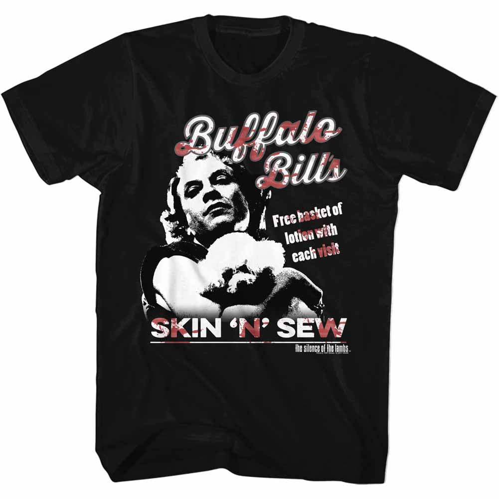 black silence of the lambs movie shirt with buffalo bill (ted levine) graphic with text that reads 