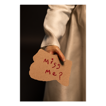 Load image into Gallery viewer, close up of parchment paper in doll&#39;s hand that reads &quot;miss me?&quot;

