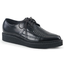 Load image into Gallery viewer, side view of real black leather pointed toe oxford creeper show with 1 1/4&quot; platform
