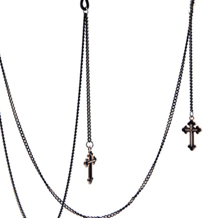 Black Colored Eyeglass Lanyard Chain w/ Gothic Crosses