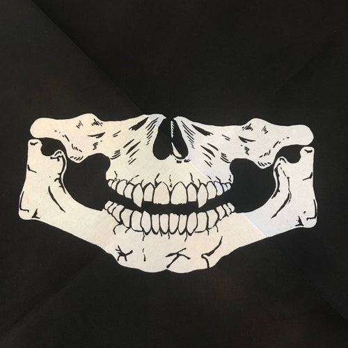 Black bandana with skull jaw with fangs print.