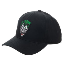 Load image into Gallery viewer, embroidered comic book joker face on black hat
