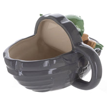 Load image into Gallery viewer, Ceramic sculpted mug of Grogu (baby Yoda) inside sleeping basket
