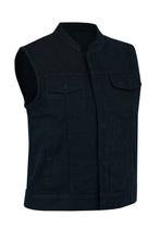 Load image into Gallery viewer, women&#39;s black denim vest with double side pockets, and double breast pockets
