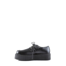 Load image into Gallery viewer, inner side view of black vegan leather 2&quot; platform with hidden coffin shaped sole compartment
