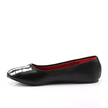 Load image into Gallery viewer, left side view of Black ballet flat with xay skeleton print on upper and sides
