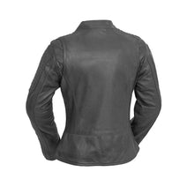 Load image into Gallery viewer, back view of Black leather sheepskin jacket. Jacket is designed to have a classic fit, has zip sleeves, two side hand pockets, one chest pocket and two interior pockets. Jacket is fully lined. 

